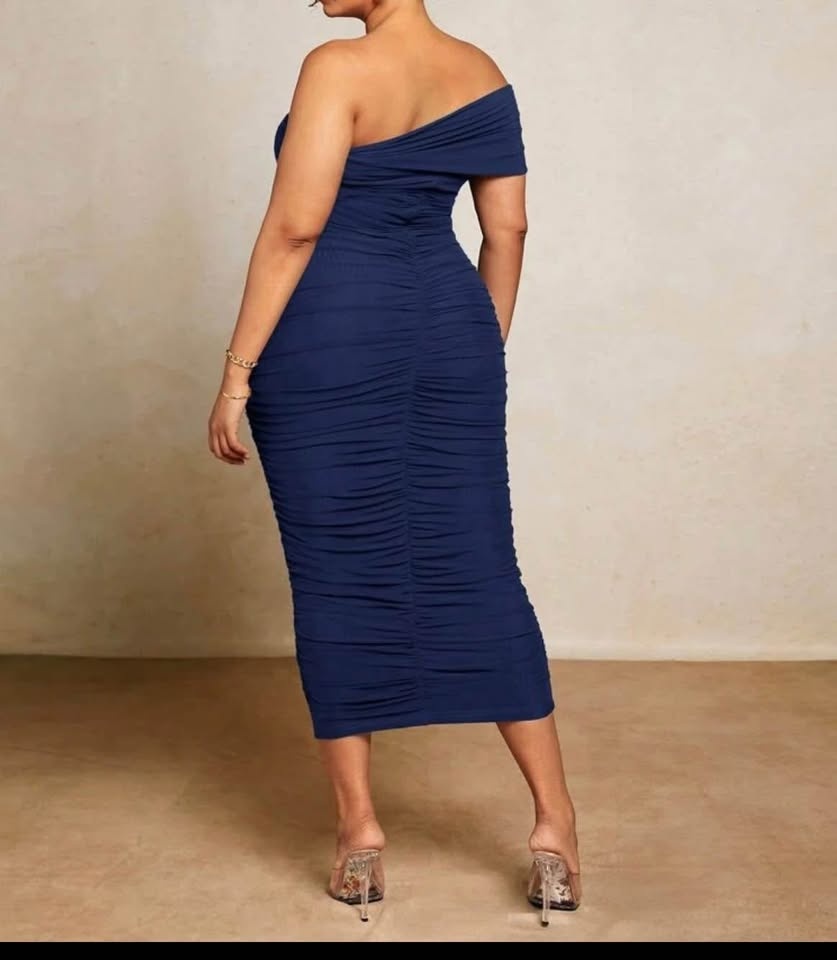 US 14 XXL Plus Size Summer Solid Color Pleated Bodycon Dress - photo 2