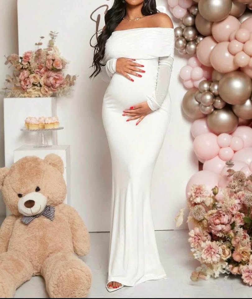 US 14 XXL Maternity Ruched Off-Shoulder Mermaid Evening Dress Fo