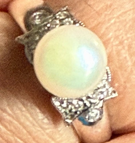 14K White Gold Pearl & Diamond Ring | Size 7 | Estate