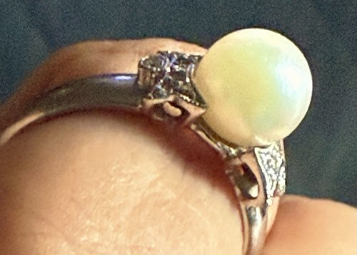 14K White Gold Pearl & Diamond Ring | Size 7 | Estate - photo 5