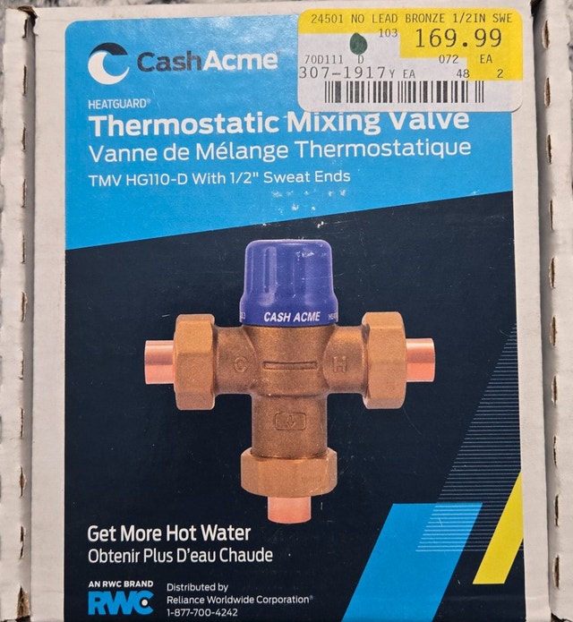 Cash Acme 1/2 inch Copper HG110-D Sweat Mixing Valve