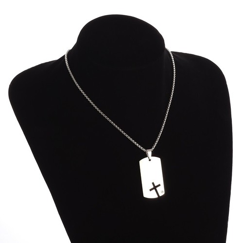 Stainless Steel Dog Tag Cross Pendant Necklace, 23.5" - photo 2