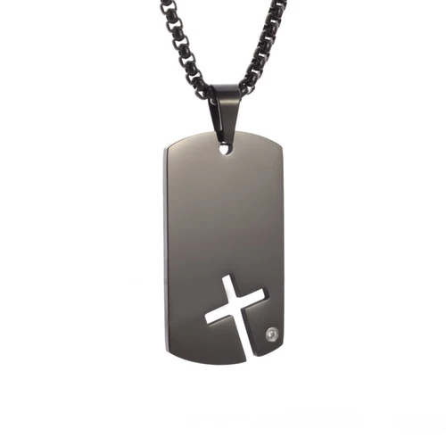 Black Dog Tag Cross Pendant Necklace - 23.5"