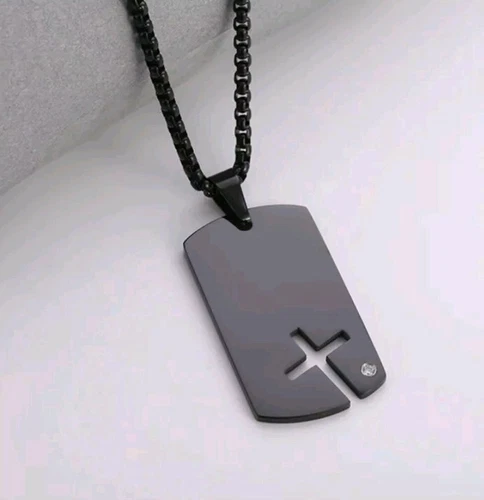 Black Dog Tag Cross Pendant Necklace - 23.5" - photo 2