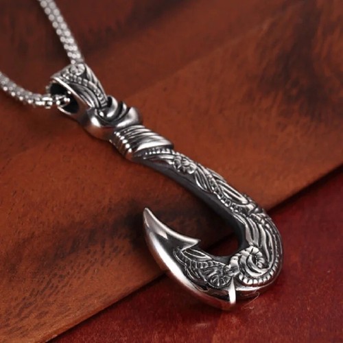 Stainless Steel Nodic Hook Pendant Necklace 23 1/2"