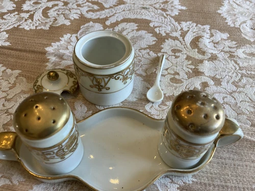 Rare Noritake White & Gold Condiment Set - photo 2