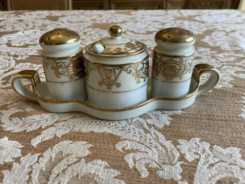 Rare Noritake White & Gold Condiment Set - photo 3