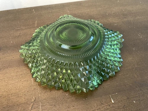Green Carnival Glass Plate Diamond Point Ruffle Indiana Glass 10 - photo 2