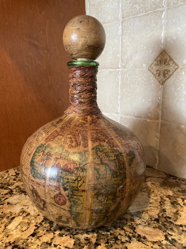 Vintage Italian World Map Leather Decanter