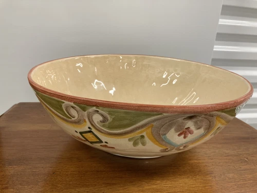 Antique Spongeware Pottery Spatterware Bowl Green & Yellow Hand