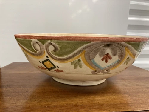 Antique Spongeware Pottery Spatterware Bowl Green & Yellow Hand - photo 2