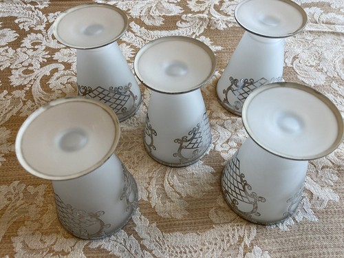 Vintage Set of 5 Frosted Etched Silver Rim Parfait Glasses - photo 3
