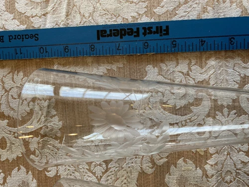 2 Vintage Etched Glass Pilsner Beer Glasses Floral - photo 3