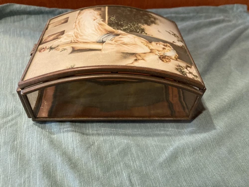 Vintage Brass Glass Hinged Mirror Trinket Box 4.5" - photo 2