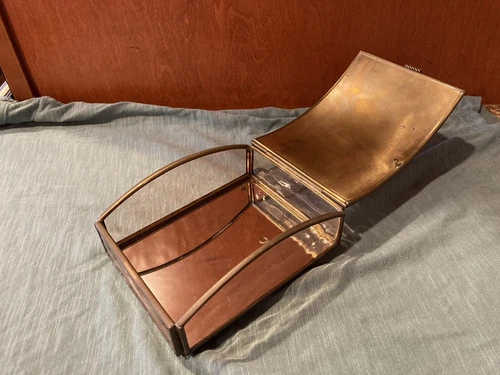 Vintage Brass Glass Hinged Mirror Trinket Box 4.5" - photo 3