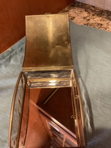 Vintage Brass Glass Hinged Mirror Trinket Box 4.5" - photo 4