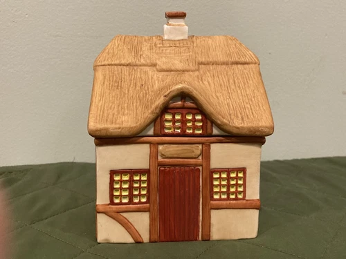 Dansk Village Thatched Roof House Shaped 5" Ceramic Jar
