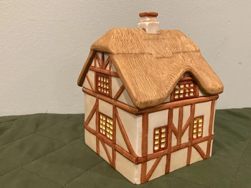 Dansk Village Thatched Roof House Shaped 5" Ceramic Jar - photo 3