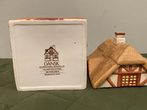 Dansk Village Thatched Roof House Shaped 5" Ceramic Jar - photo 5