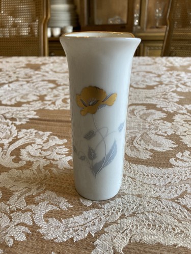White Porcelain Vase With Delicate Flowers - Made In Spain