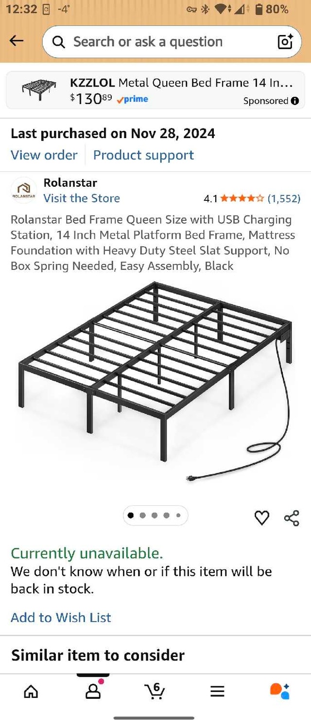 Rolanstar Queen Bed Frame w/ USB Charging Station