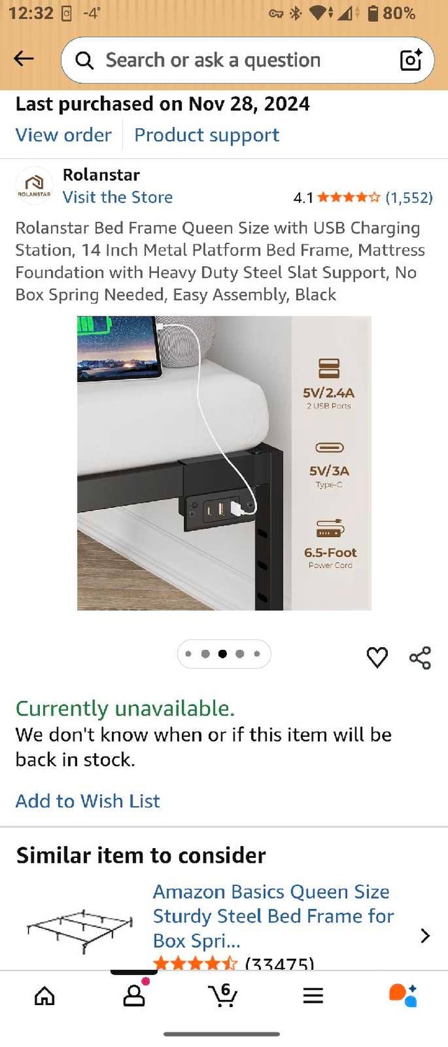 Rolanstar Queen Bed Frame w/ USB Charging Station - photo 2