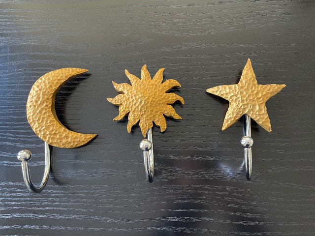 Set of Three Lunar-Star-Themed Decorative Hooks Large