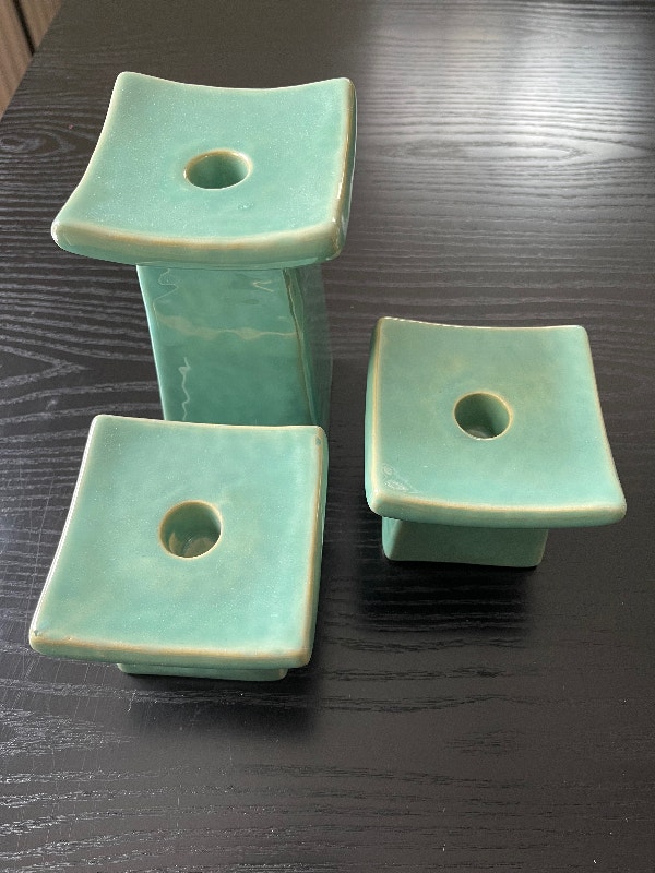 Set of Three Ceramic Candle Holders Jade Green - photo 2