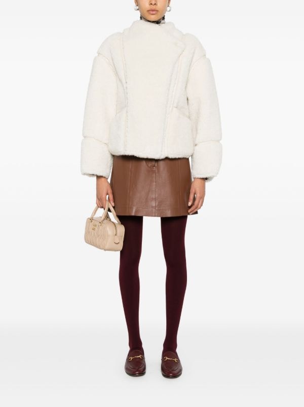 MAJE Short Faux Fur Coat Jacket Ecru Size S