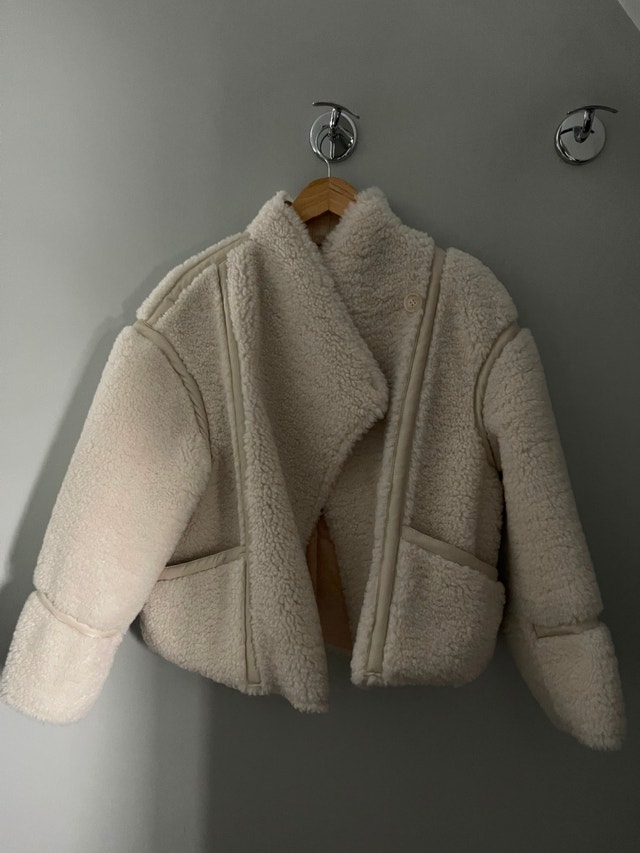 MAJE Short Faux Fur Coat Jacket Ecru Size S - photo 2