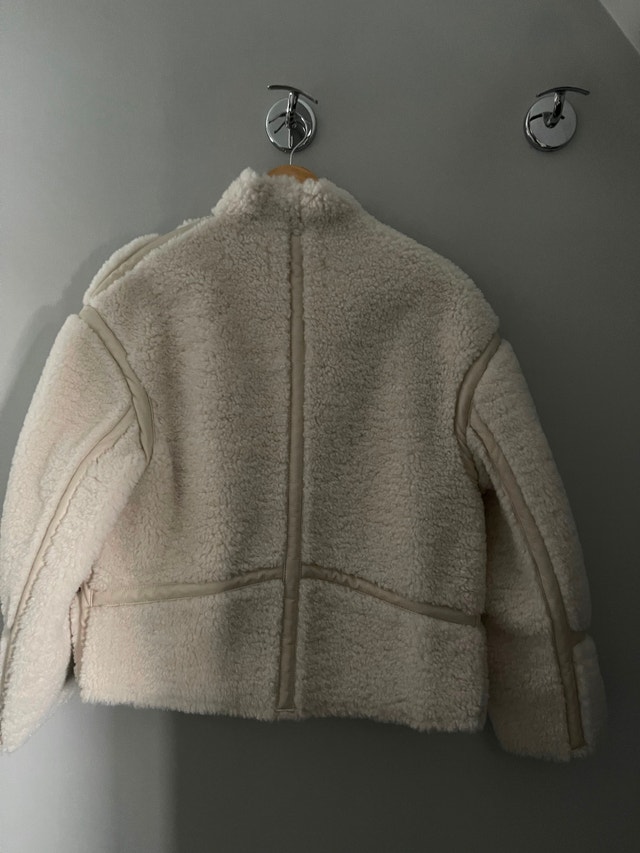 MAJE Short Faux Fur Coat Jacket Ecru Size S - photo 3