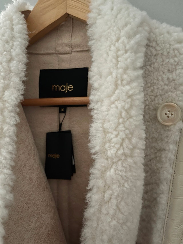 MAJE Short Faux Fur Coat Jacket Ecru Size S - photo 4