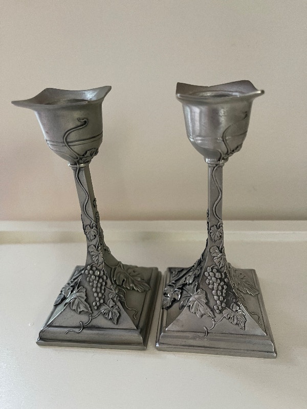 Set of Two Pewter Candle Holders
