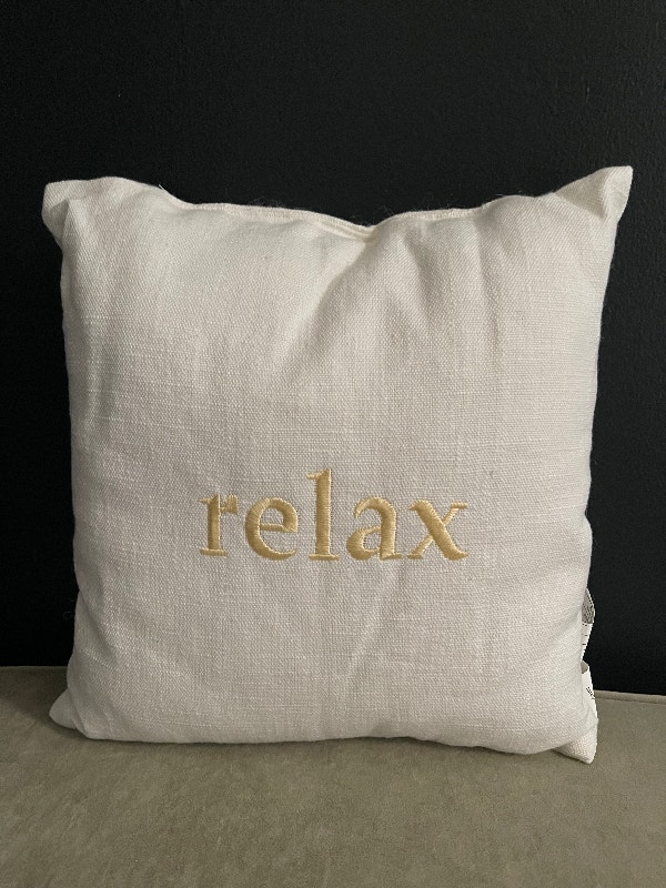 Set of Three Decorative Cotton Linen Pillows “Relax Enjoy Be” - photo 2