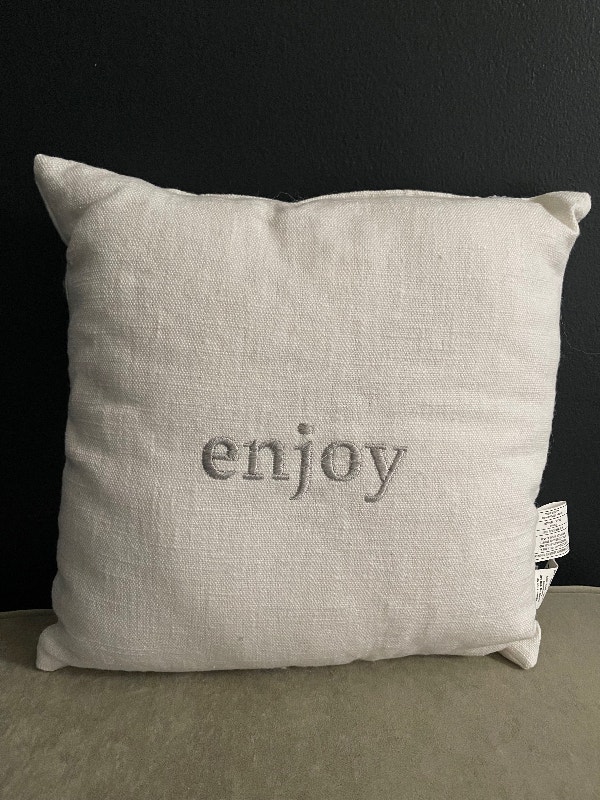 Set of Three Decorative Cotton Linen Pillows “Relax Enjoy Be” - photo 3