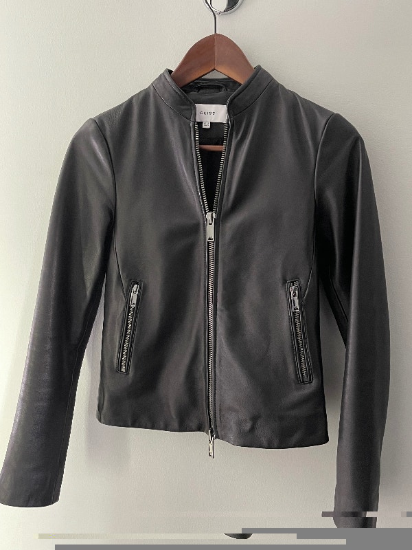 REISS Women Allie Black Leather Fitted Biker's Jacket Size 0 US - photo 2