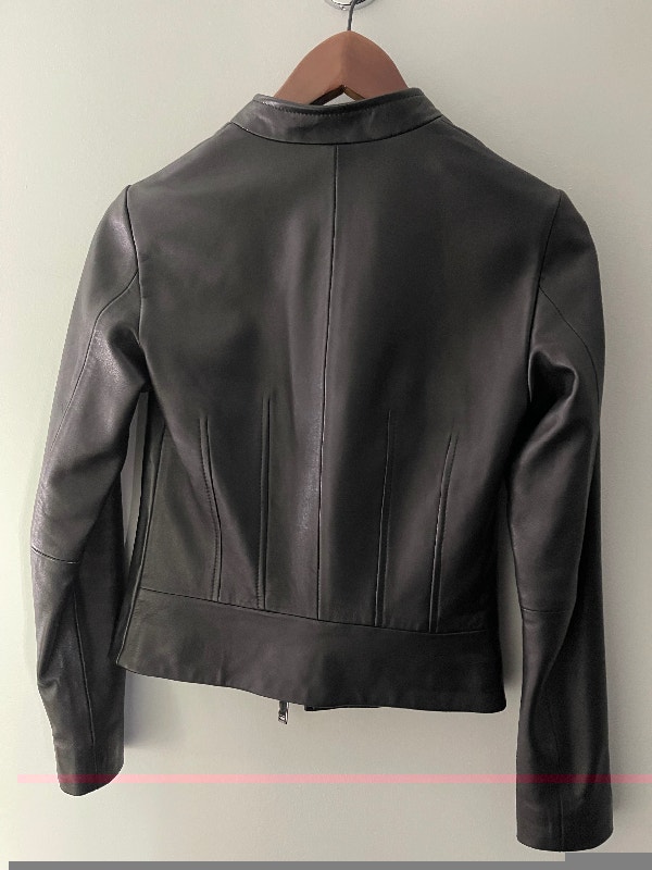 REISS Women Allie Black Leather Fitted Biker's Jacket Size 0 US - photo 3
