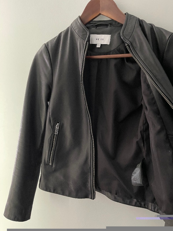 REISS Women Allie Black Leather Fitted Biker's Jacket Size 0 US - photo 4