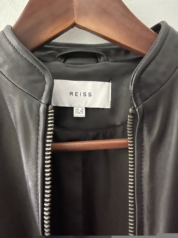 REISS Women Allie Black Leather Fitted Biker's Jacket Size 0 US - photo 5