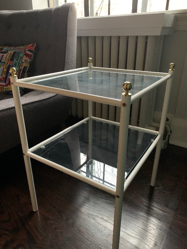 White Gold Metal Glass Bedside Table + Double Bed Frame