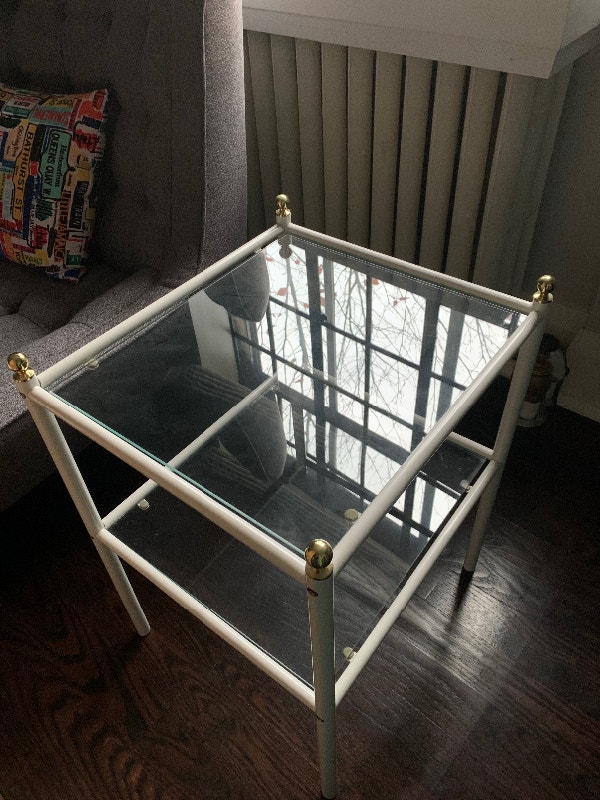 White Gold Metal Glass Bedside Table + Double Bed Frame - photo 2
