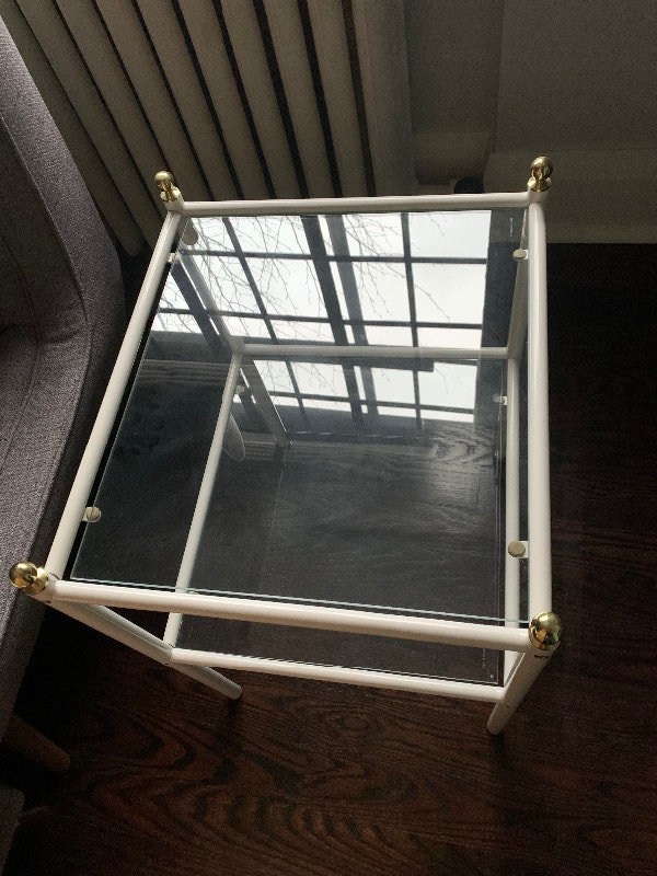 White Gold Metal Glass Bedside Table + Double Bed Frame - photo 3