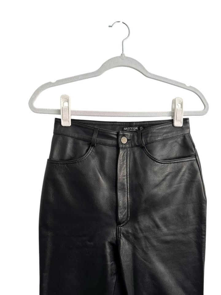 Straight Leg High Waisted Real Leather Pants - photo 5
