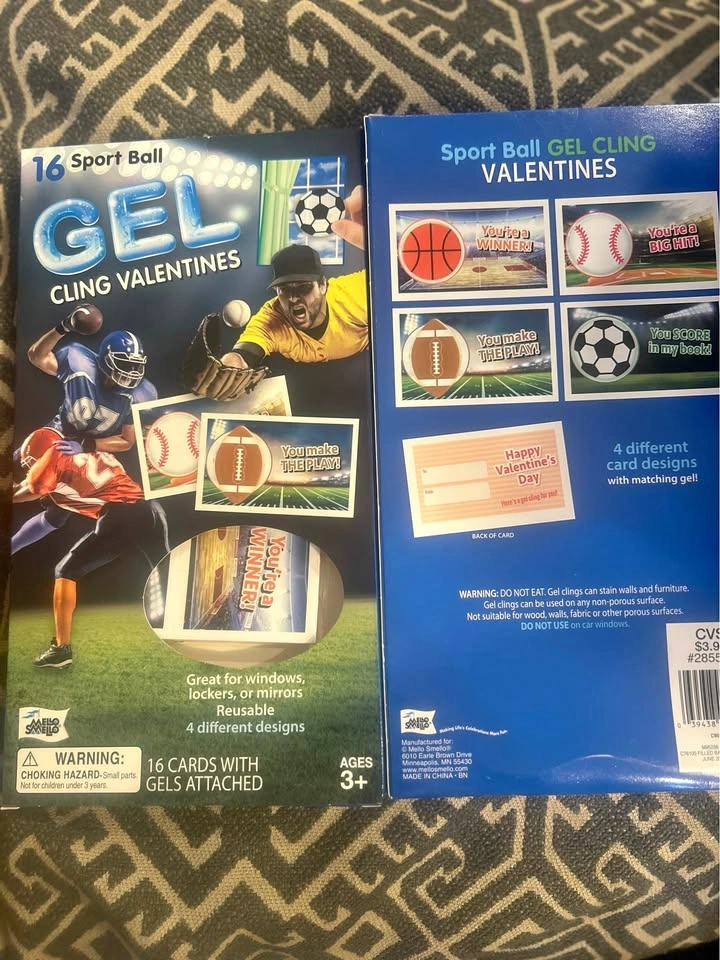 Sport Ball Gel Cling Valentines - 16 Cards