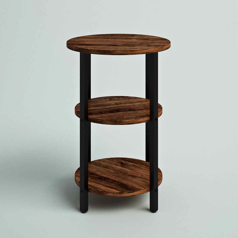 Mauch Round End Table with 3-Tier Storage