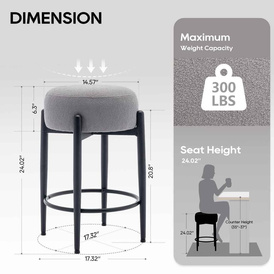 Carie 24" Sherpa Padded Bar Stool (Set of 2) - photo 3