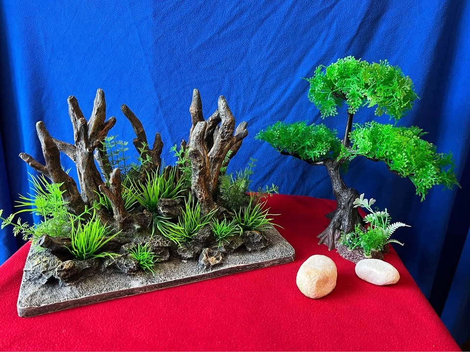 Aquarium Decorations: Resin Stone, Wood, Grass, Big Tree Set - photo 2