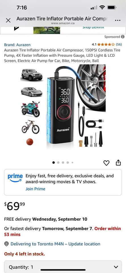 Aurazen Tire Inflator Portable Air Compressor, 150PSI