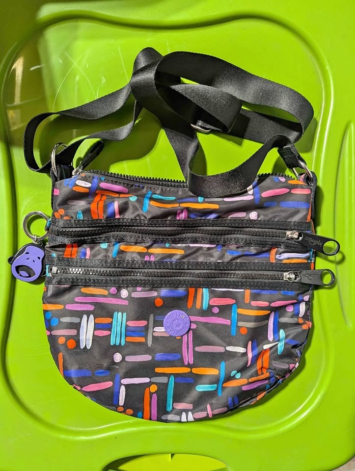 Kipling 90s Shoulder Bag - New Crossbody purse, Black/Colorful