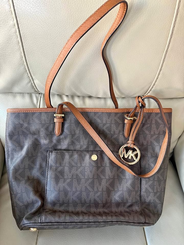 Michael Kors MK Monogram Brown Tan Tote Bag